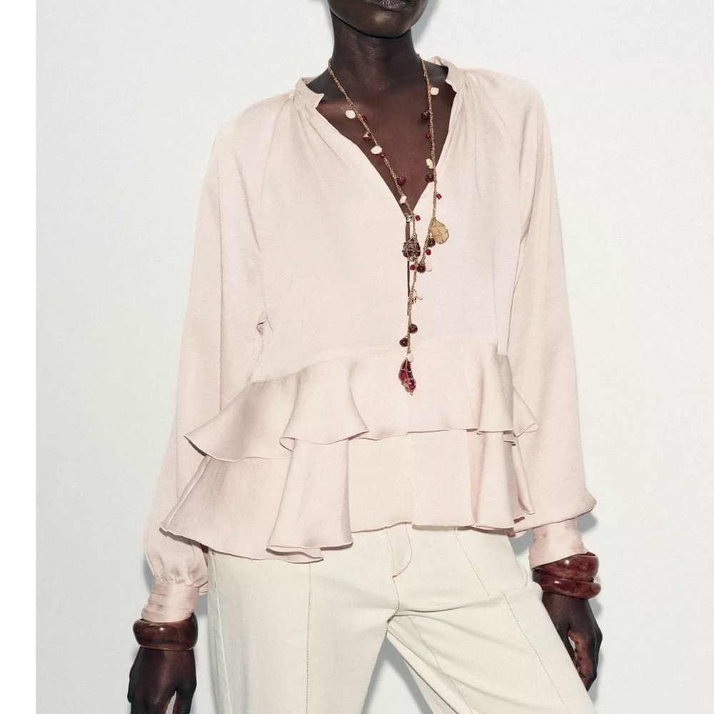 ZARA PINK RUFFLED BLOUSE SIZE M - Picture 9 of 9